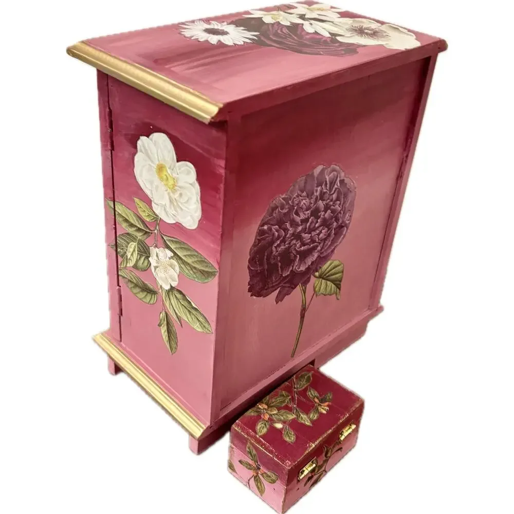 Upcycled Vintage Wooden Jewelry Box | Hand-Painted Dusty Pink & Maroon Ombre